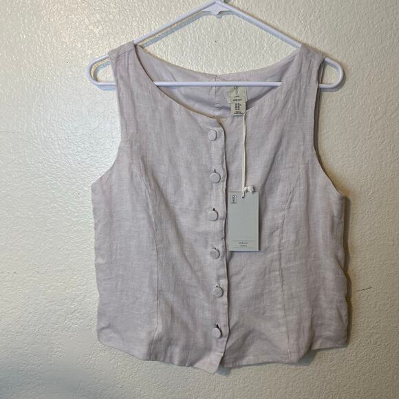 Joie Beige Classic 100% Linen Button Waistcoat Vest NEW NWT Size Medium - Picture 1 of 6